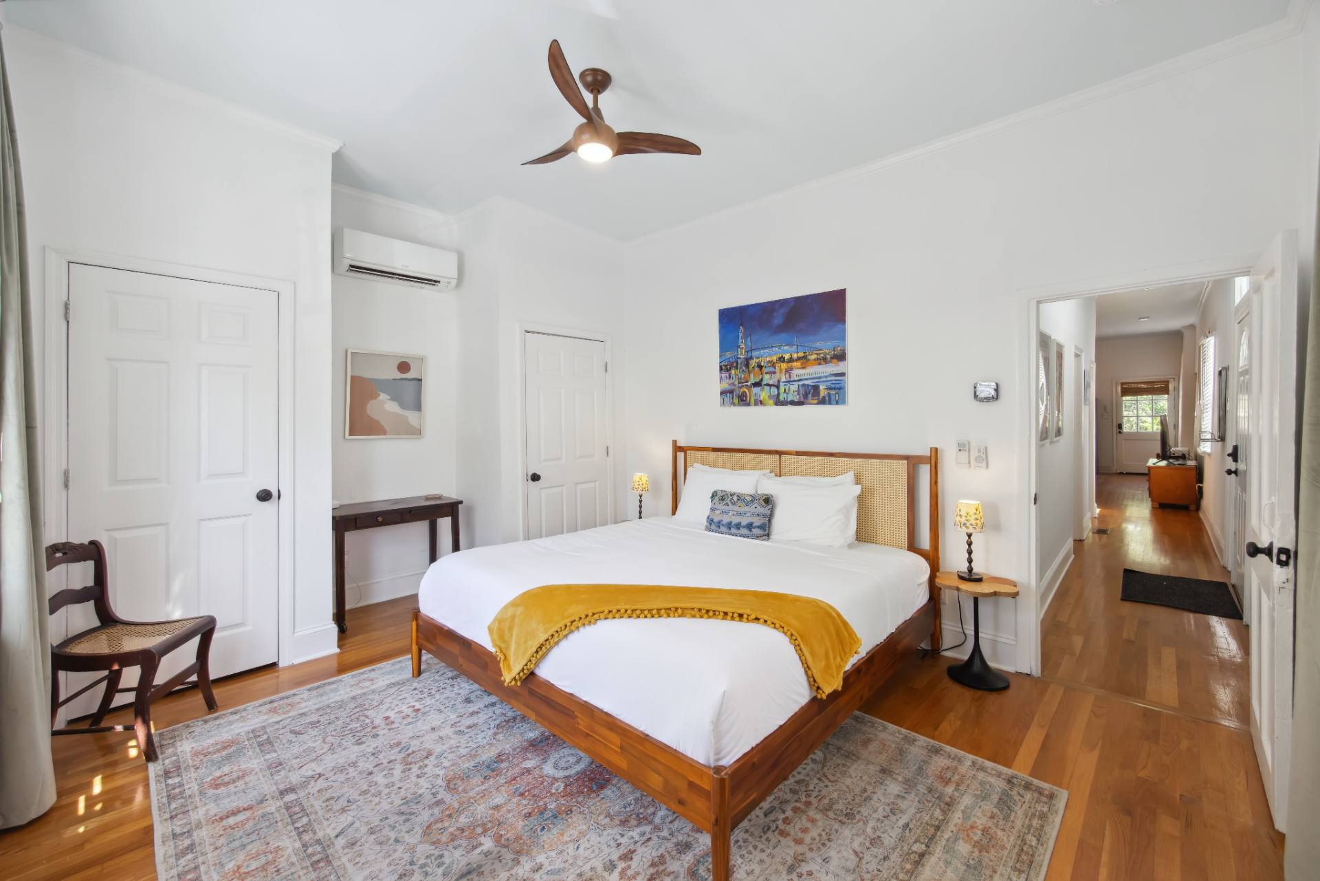 Suite A king bedroom toward the hall